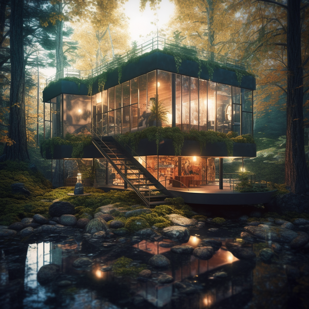 fully ai-automated house in the middle of an enchanting forest